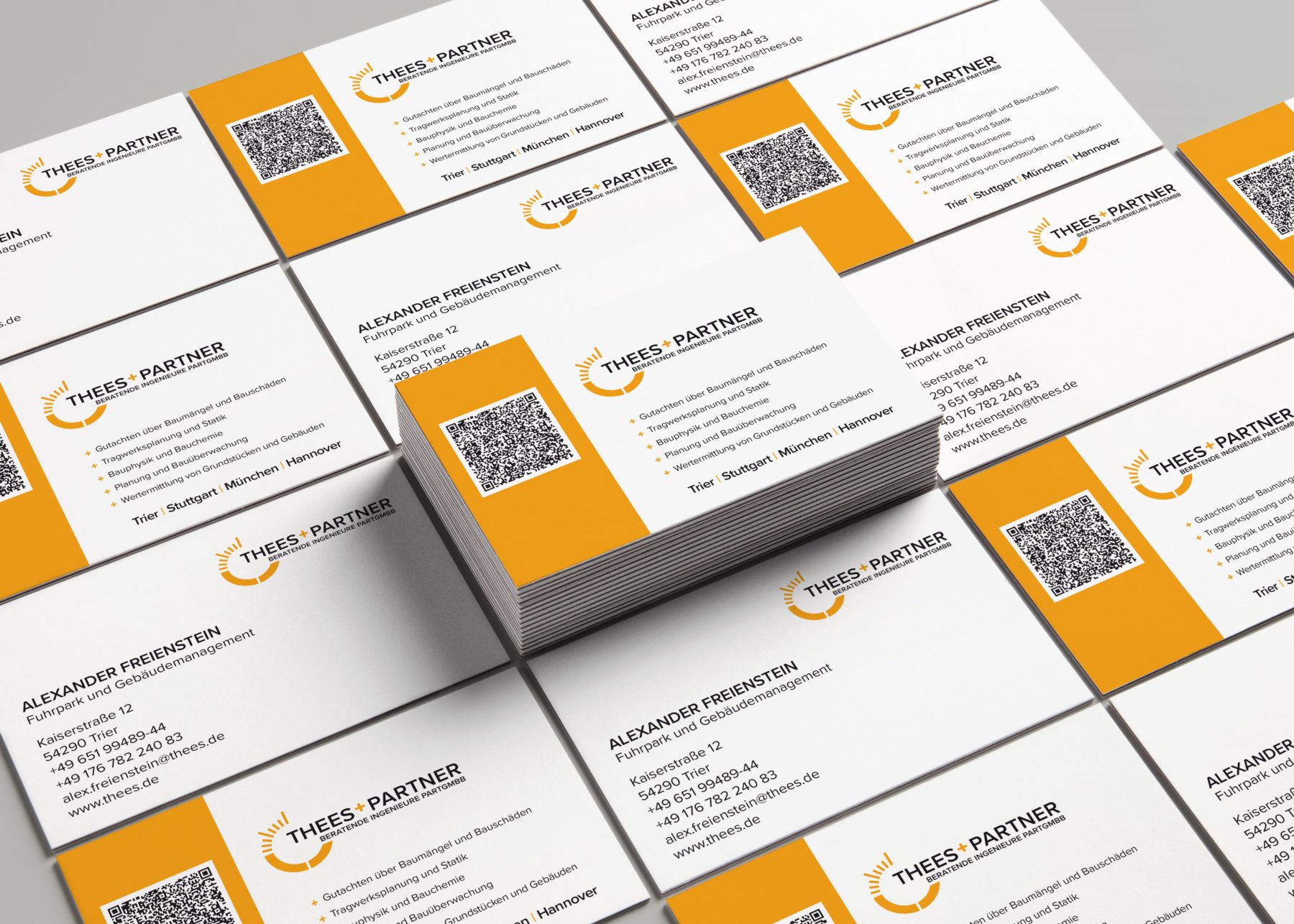 Das Bild zeigt die Visitenkarten der Firma Thees und Partner