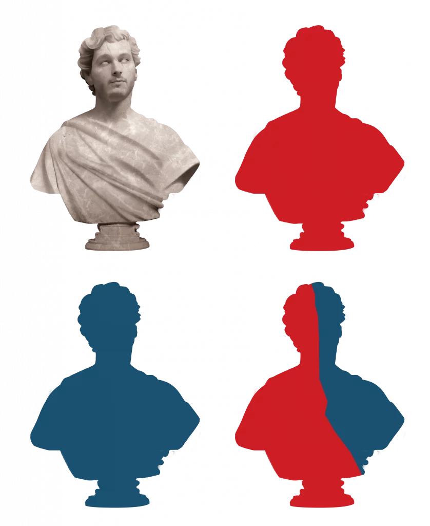 Bild von angeordneten und eingefärbten Statuen