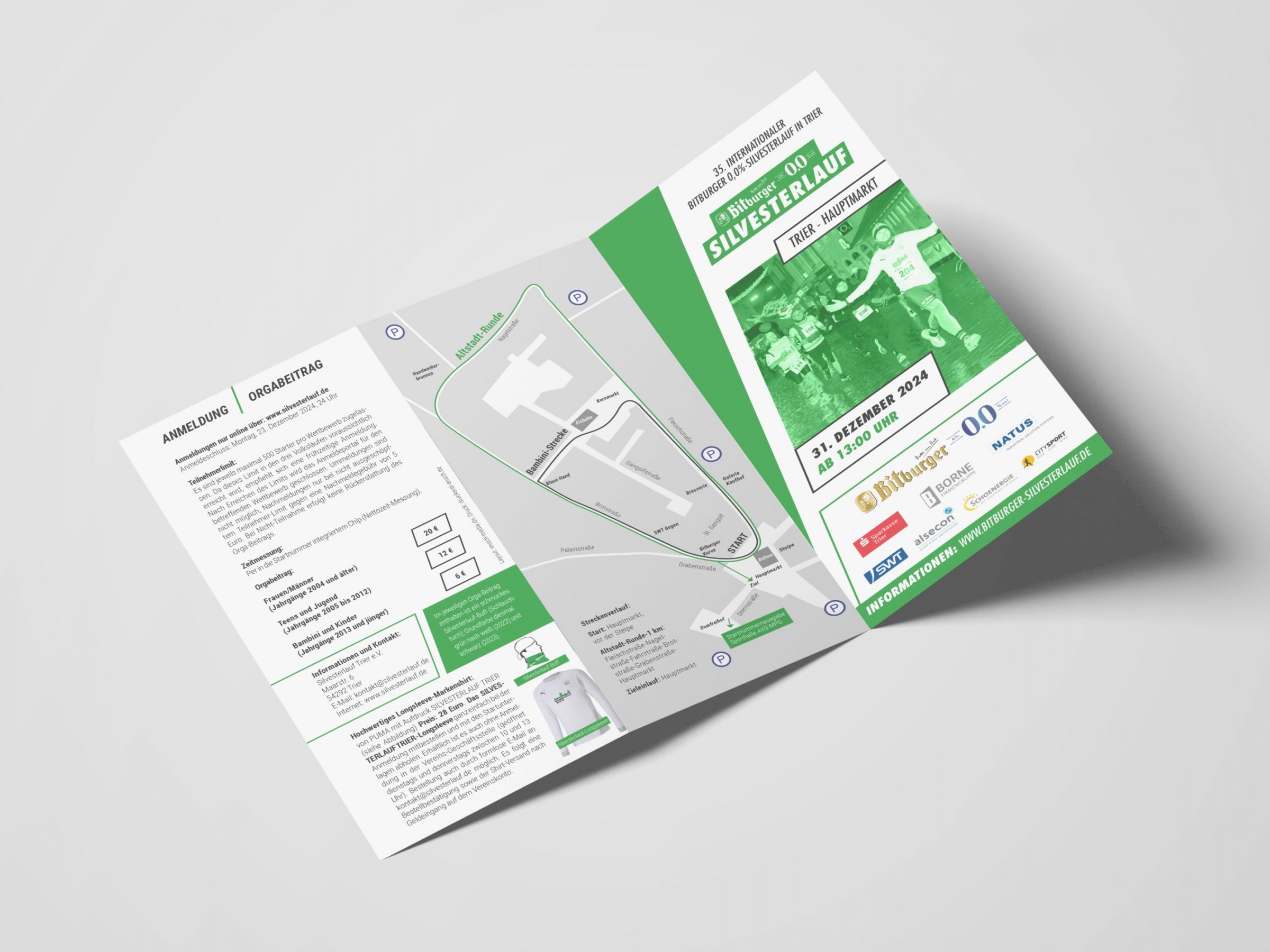 Eine Broschüre über den Bitburger 0,0%-Silvesterlauf in Trier.